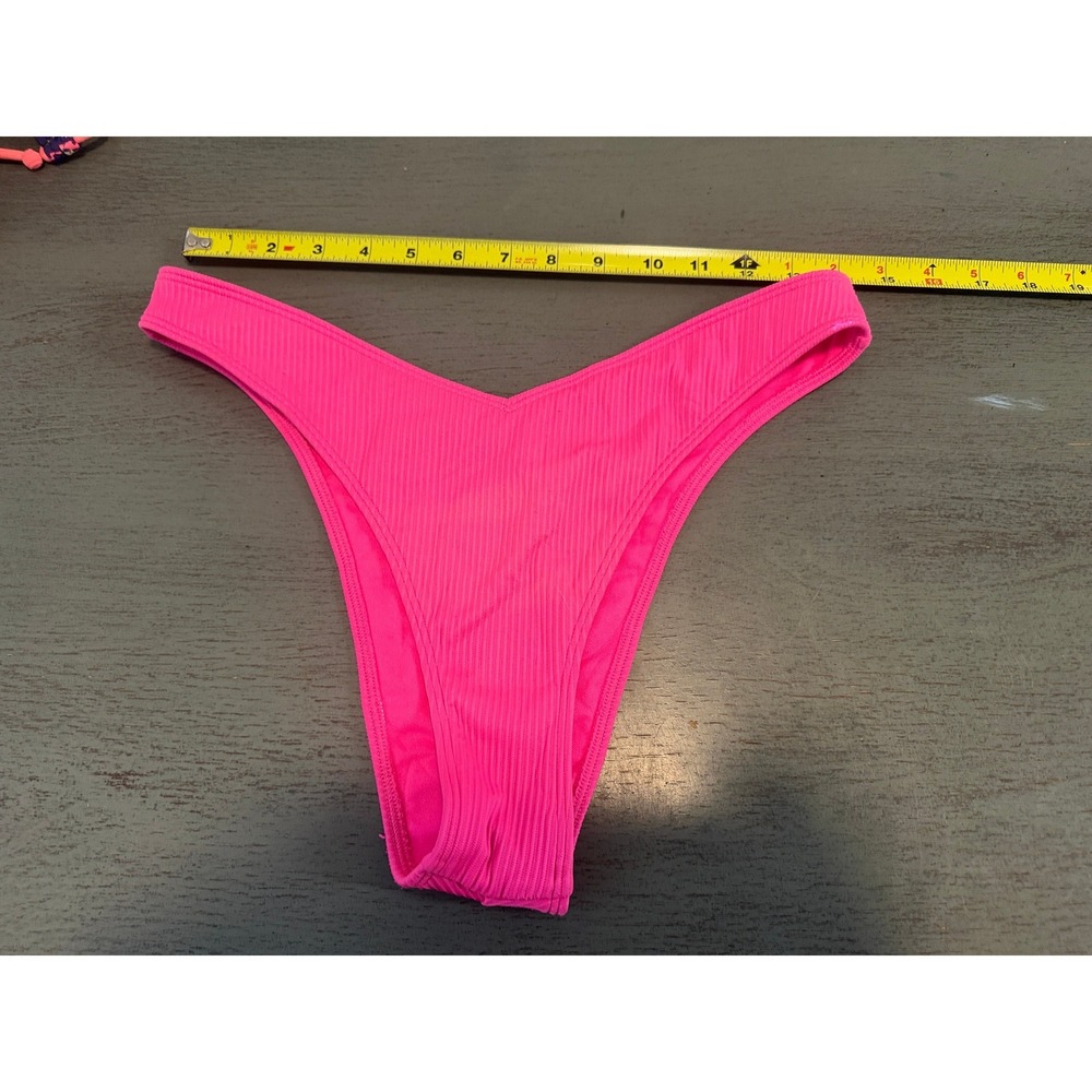 Hollister Swim Neon Pink Ribbed V-Front High Leg Bikini Bottom Medium